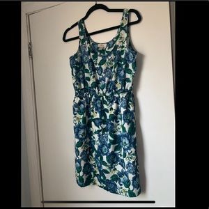 Ann Taylor Loft Blue Green Floral Sleeveless Dress